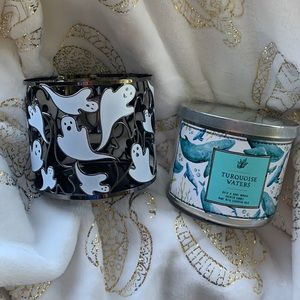 Bath and Body ghost candle holder and Turquoise waters candle set